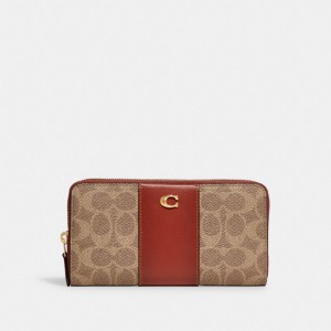 Coach Accordion Zip Wallet In Colorblock Signature Canvas Canvas/Brass/Tan/Rust | COH865518