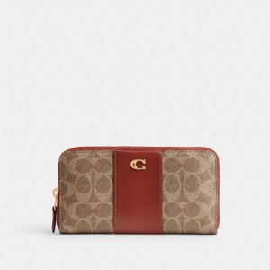 Coach Accordion Zip Wallet In Colorblock Signature Canvas Brass/Tan/Rust | COH865521
