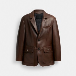 Coach Heritage C Leather Blazer Brown | COH866868