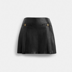 Coach Heritage C Leather Mini Skirt Black | COH866029
