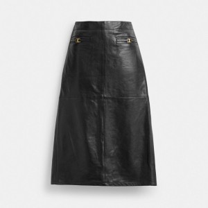 Coach Heritage C Long Leather Skirt Black | COH866026