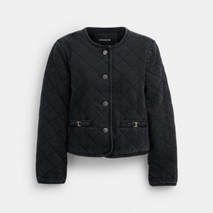 Coach Heritage C Quilted Denim Jacket In Organic Cotton Black | COH865940