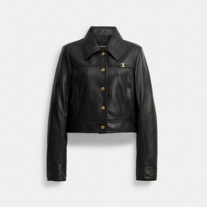 Coach Heritage C Snap Front Shrunken Jacket Black | COH865925