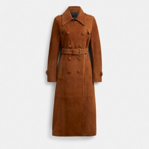 Coach Heritage C Suede Trench Coat Saddle | COH865931