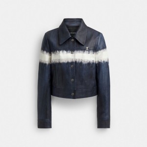 Coach Heritage C Tie Dye Shrunken Jacket Blue Multi | COH865944