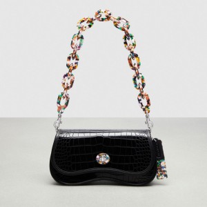 Coach Wavy Dinky Bag In Croc Embossed Coachtopia Leather Black | COH864849