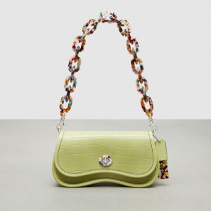 Coach Wavy Dinky Bag In Croc Embossed Coachtopia Leather Pale Lime | COH864789