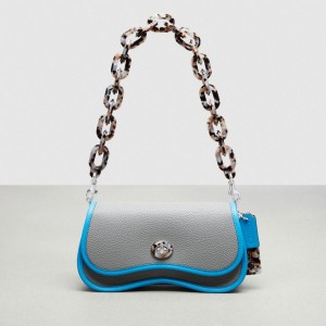 Coach Wavy Dinky Bag With Crossbody Strap Coachtopia Leather/Washed Steel/Surf Blue | COH864755