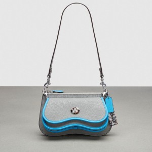 Coach Wavy Double Pouch Bag Washed Steel/Surf Blue | COH865251