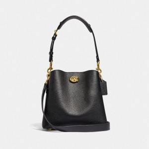 Coach Willow Bucket Bag Refined Pebble Leather/Brass/Black | COH865362