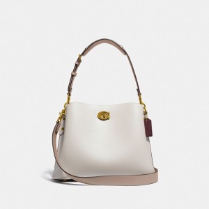 Coach Willow Shoulder Bag In Colorblock Refined Pebble Leather/Brass/Chalk Multi | COH864939