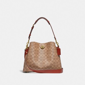 Coach Willow Shoulder Bag In Signature Canvas Canvas/Brass/Tan/Rust | COH864906