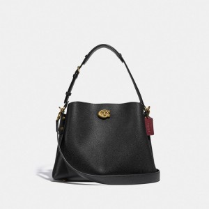 Coach Willow Shoulder Bag Refined Pebble Leather/Brass/Black | COH865375