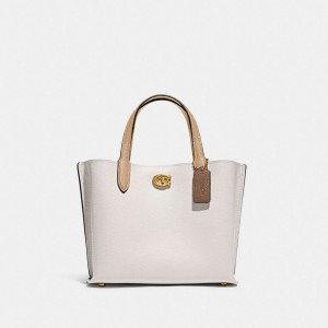 Coach Willow Tote Bag 24 In Colorblock Refined Pebble Leather/Brass/Chalk Multi | COH865063
