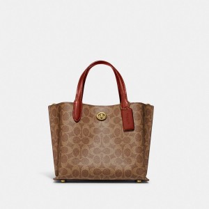 Coach Willow Tote Bag 24 In Signature Canvas Signature Coated Canvas/Brass/Tan/Rust | COH865324