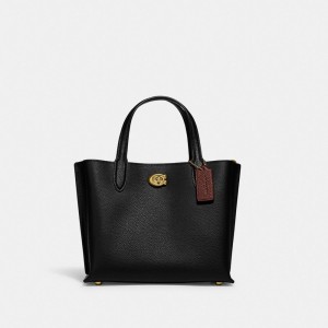 Coach Willow Tote Bag 24 Refined Pebble Leather/Brass/Black | COH865327