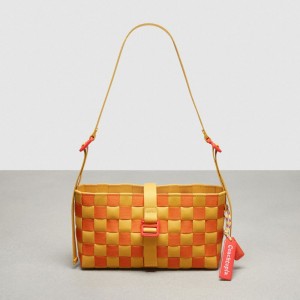 Coach Woven Checkerboard Shoulder Bag With Webbing Yellow/Orange | COH864870