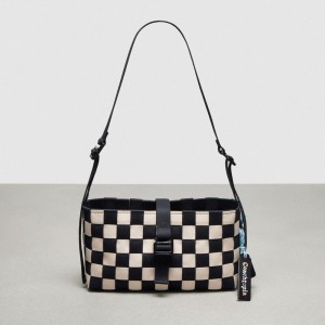 Coach Woven Checkerboard Shoulder Bag With Webbing Black & White | COH864802