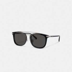 Coach Wrap Around Hangtag Browbar Sunglasses Black | COH867058