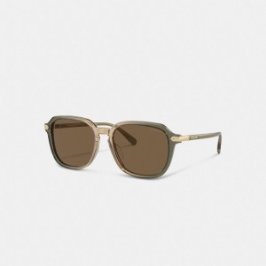 Coach Wrap Around Hangtag Keyhole Sunglasses Green/Tan Gradient | COH867084