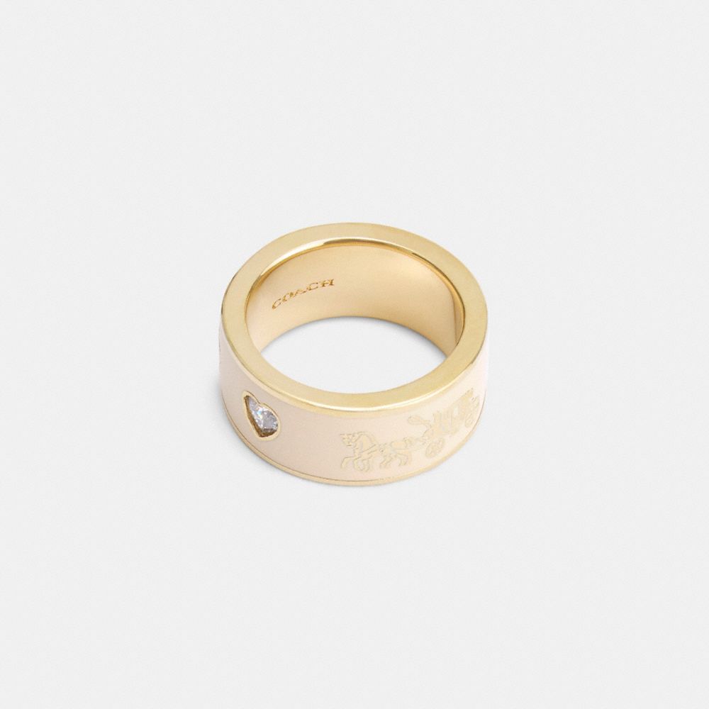 Coach Horse And Carriage Enamel Ring Gold/Chalk | COH866202