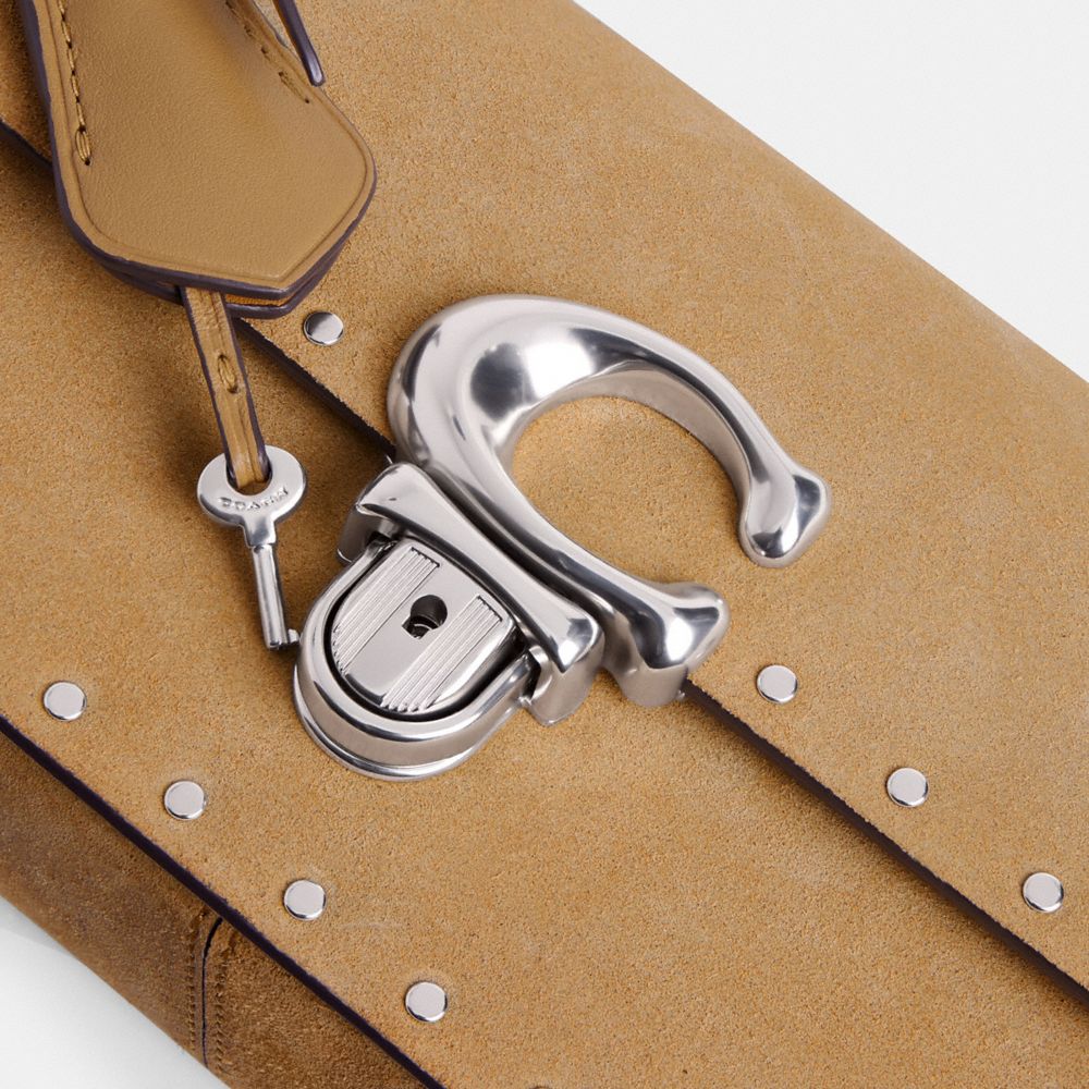 Coach Studio Baguette Bag With Rivets Silver/Peanut | COH864874