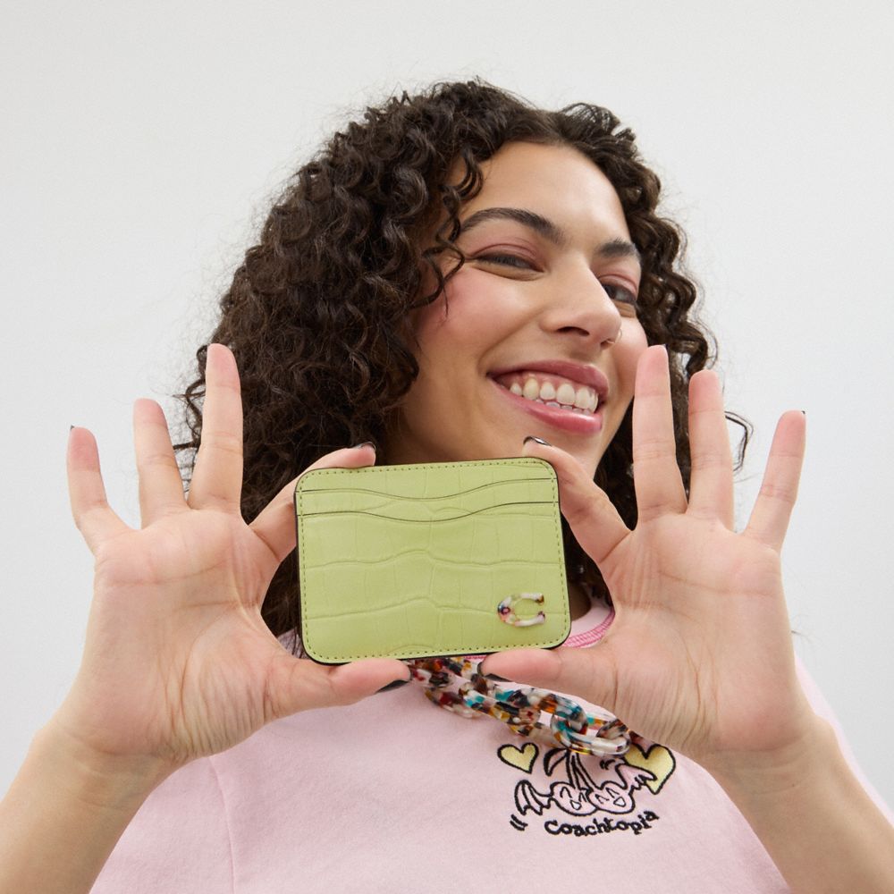 Coach Wavy Card Case In Croc Embossed Coachtopia Leather Pale Lime | COH865677