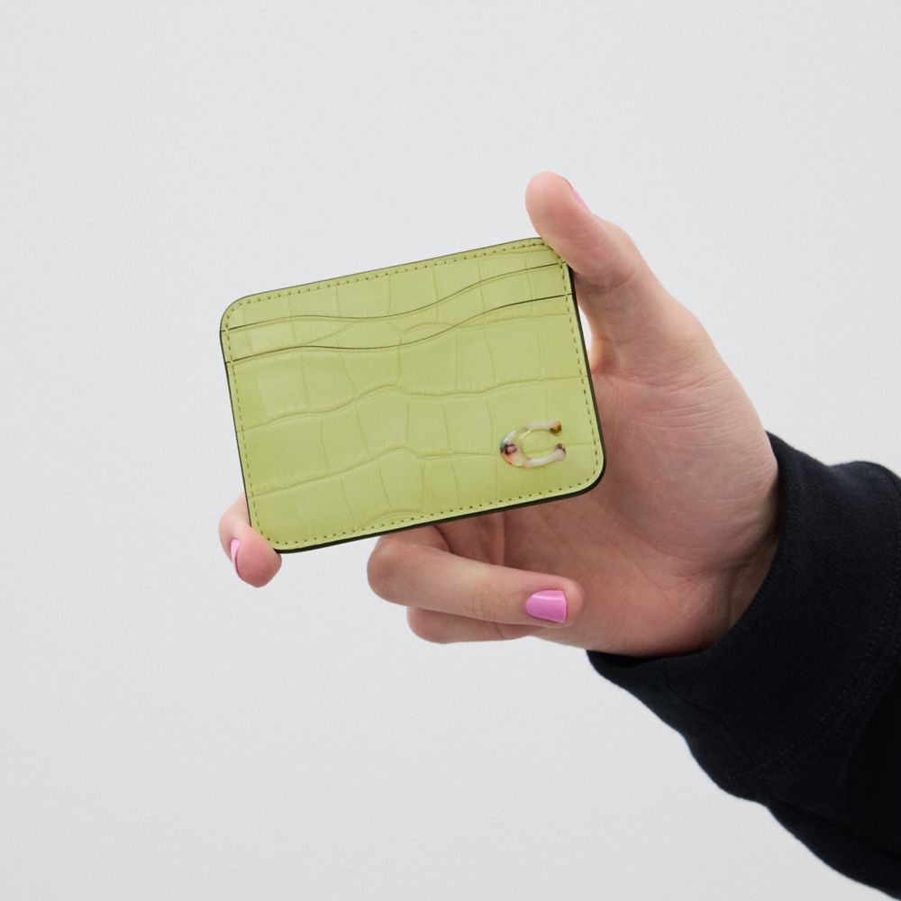 Coach Wavy Card Case In Croc Embossed Coachtopia Leather Pale Lime | COH865677